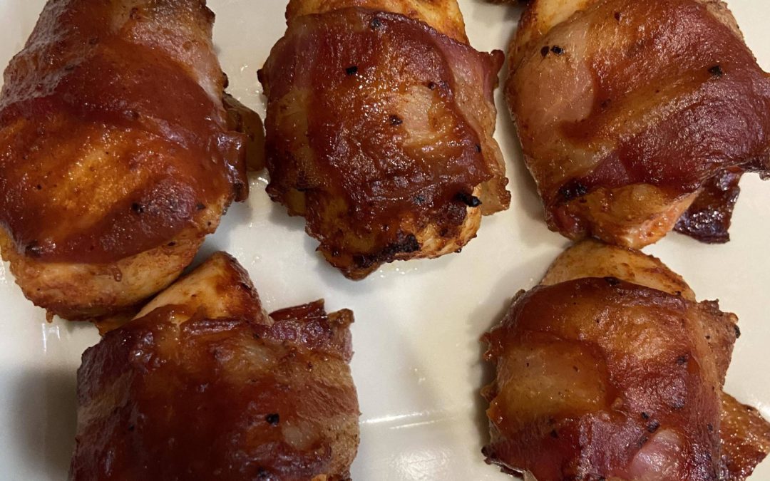 BBQ Chicken Bites Wrapped In Bacon